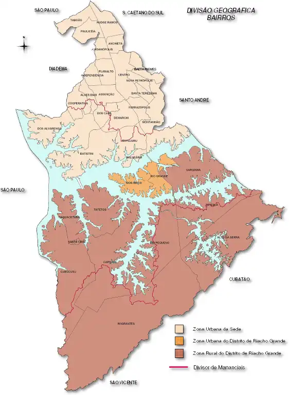 Divisão política de São Bernardo do Campo.