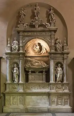 Colunas coríntias renascentistas do túmulo de Ascanio Maria Sforza, Santa Maria del Popolo, Roma, por Andrea Sansovino, c.1505