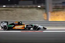 Sergio Pérez pilotando o modelo VJM07 no Grande Prêmio do Barém de 2014.