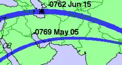 Caminho do eclipse total de 763 a.C. descrito num texto assírio