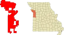 Localização nos condados de Cass, Clay, Jackson e Platte
