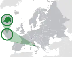 Localização do Vaticano (em verde) no continente europeu (cinza)