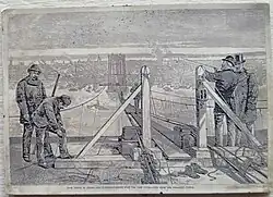 "De torre a torre — a ponte pênsil sobre o East River — vista da Torre do Brooklyn", uma obra de 1877