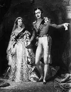 10 de Fevereiro de 1840: Rainha Victoria (1819 - 1901) e Príncipe Albert (1819 - 1861) ao retornar da cerimônia de seu casamento realizada no St James Palace, em Londres. Ilustração Origina de S Reynolds após F Lock.
