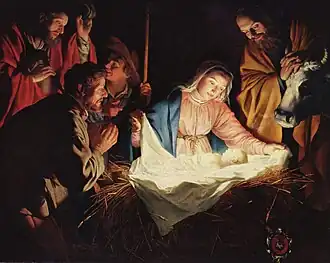 Nascimento de Jesus, numa manjedoura (tela de Gerard van Honthorst)