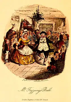 O Baile do Sr. Fezziwig, ilustração de John Leech na primeira edição de A Christmas Carol
