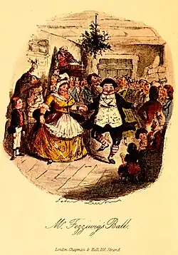 O Baile do Sr. Fezziwig, ilustração de John Leech na primeira edição de A Christmas Carol