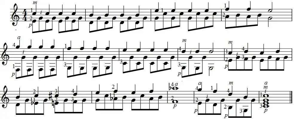 Estudo para violão em Dó maior