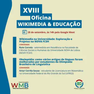 Imagem de divulgação da XVIII Oficina Wikimedia & Educação