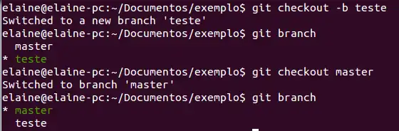 Criação, mudança e visão de branch