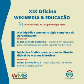 Imagem de divulgação da XIX Oficina Wikimedia & Educação