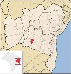 Mapa de situação de Caetité no estado da Bahia