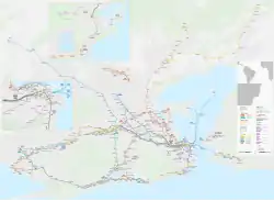 Rede de transporte urbano na RM.